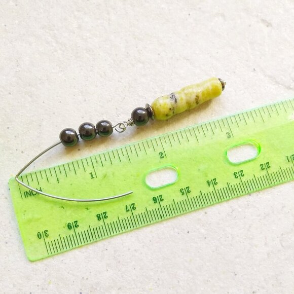 Extra Long 3"~ Yellow/Green/Black Sesame Jasper Dangle Earrings! Edgy + Eclectic - Picture 3 of 6